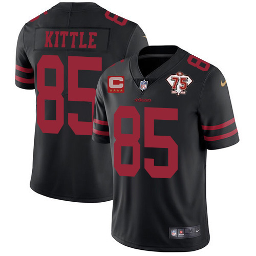 Men's San Francisco 49ers #85 George Kittle Black With C Patch 2021 75th Anniversary Vapor Untouchable Limited Stitched Jersey