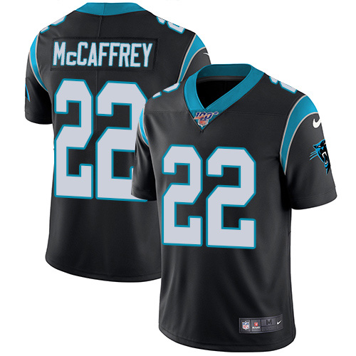 Men's Carolina Panthers 100th #22 Christian McCaffrey Black Vapor Untouchable NFL Limited Stitched Jersey