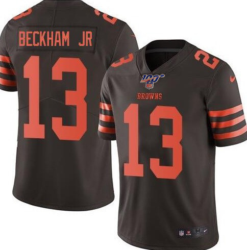 Men's Cleveland Browns 100th #13 Odell Beckham Jr. Brown Color Rush Limited Stitched NFL Jersey