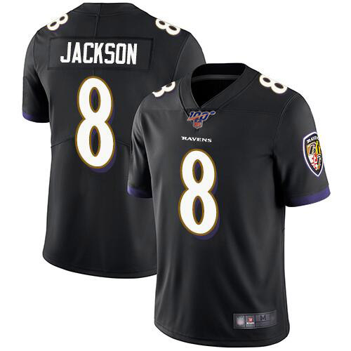 Men's Baltimore Ravens 100th #8 Lamar Jackson Black Vapor Untouchable NFL Limited Jersey