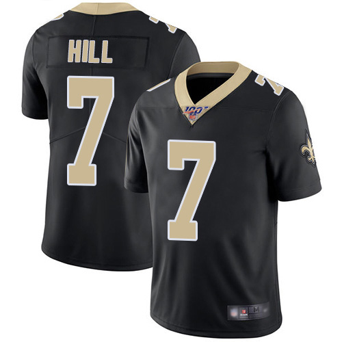 Men’s New Orleans Saints 100th #7 Taysom Hill black Rush Limited Stitched NFL Jersey