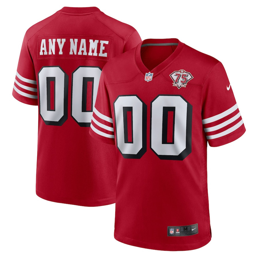 Men's San Francisco 49ers ACTIVE PLAYER Game Custom 2021 With 75th Anniversary Red 2021 75th Anniversary Stitched NFL Game Jersey