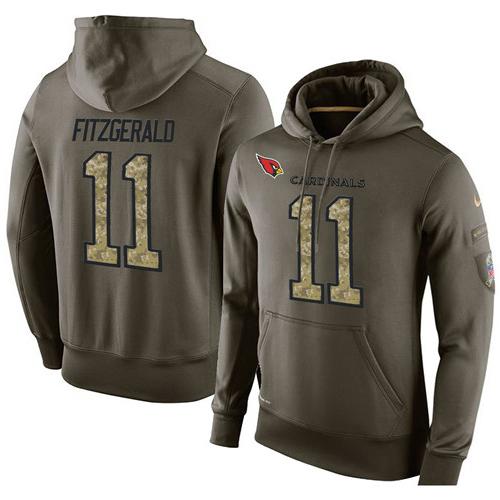 NFL Men's Nike Arizona Cardinals #11 Larry Fitzgerald Stitched Green Olive Salute To Service KO Performance Hoodie