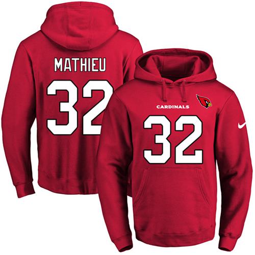 Nike Cardinals #32 Tyrann Mathieu Red Name & Number Pullover NFL Hoodie
