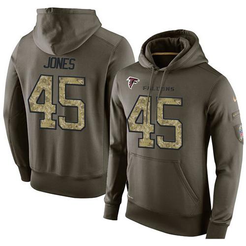 NFL Men's Nike Atlanta Falcons #45 Deion Jones Stitched Green Olive Salute To Service KO Performance Hoodie