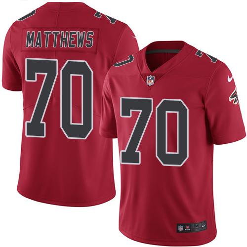 Nike Falcons #70 Jake Matthews Red Men's Stitched NFL Limited Rush Jersey