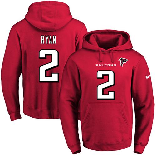 Nike Falcons #2 Matt Ryan Red Name & Number Pullover NFL Hoodie