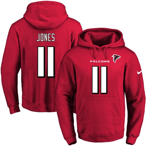 Nike Falcons #11 Julio Jones Red Name & Number Pullover NFL Hoodie