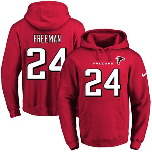 Nike Falcons #24 Devonta Freeman Red Name & Number Pullover NFL Hoodie