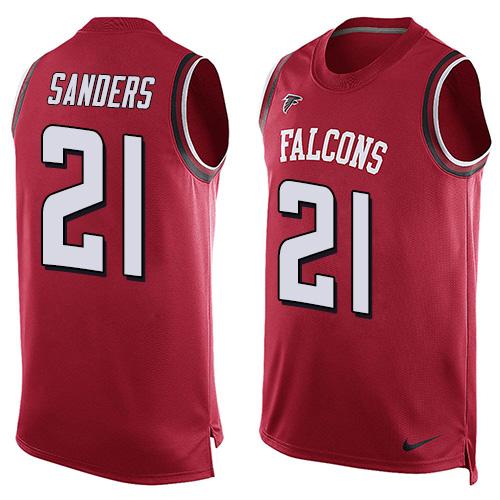 Nike Falcons #21 Deion Sanders Red Team Color Men's Stitched NFL Limited Tank Top Jersey