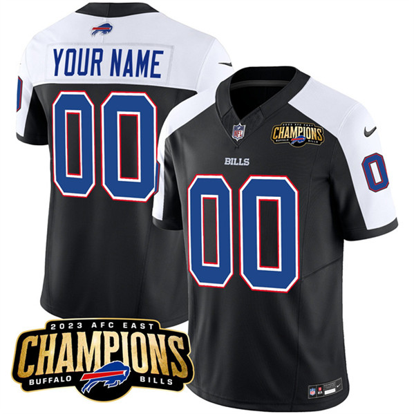 Men's Buffalo Bills Active Player Custom Black/White 2023 F.U.S.E. AFC East Champions Ptach Football Stitched Jersey