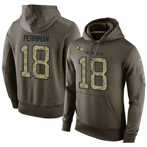 NFL Men's Nike Baltimore Ravens #18 Breshad Perriman Stitched Green Olive Salute To Service KO Performance Hoodie