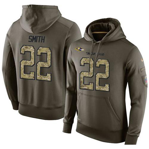 NFL Men's Nike Baltimore Ravens #22 Jimmy Smith Stitched Green Olive Salute To Service KO Performance Hoodie