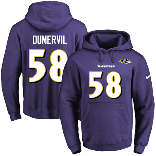 Nike Ravens #58 Elvis Dumervil Purple Name & Number Pullover NFL Hoodie