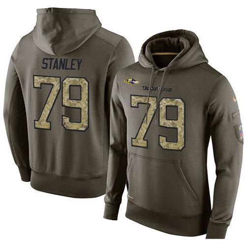 NFL Men's Nike Baltimore Ravens #79 Ronnie Stanley Stitched Green Olive Salute To Service KO Performance Hoodie