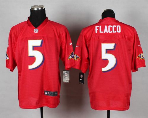 Nike Ravens #5 Joe Flacco Red Men's Stitched NFL Elite QB Practice Jersey