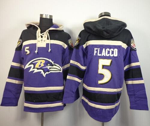 Nike Ravens #5 Joe Flacco Purple Sawyer Hooded Sweatshirt NFL Hoodie