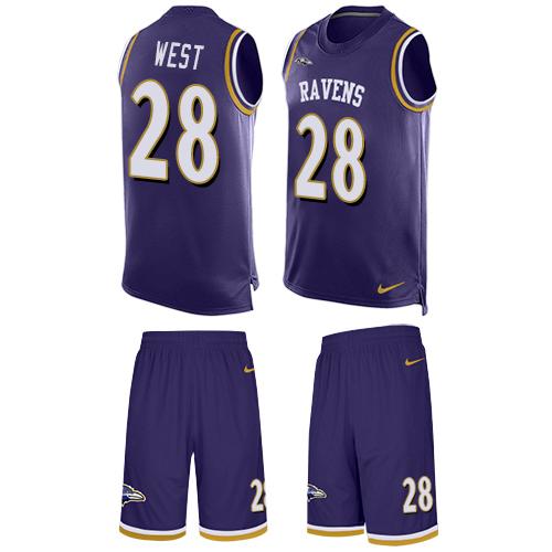 Nike Ravens #28 Terrance West Purple Team Color Men's Stitched NFL Limited Tank Top Suit Jersey