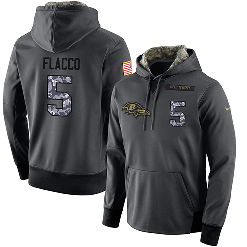 NFL Men's Nike Baltimore Ravens #5 Joe Flacco Stitched Black Anthracite Salute to Service Player Performance Hoodie