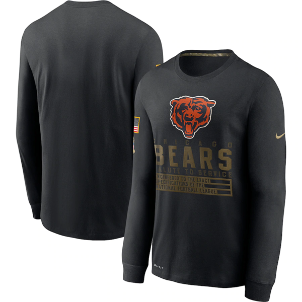 Men's Chicago Bears 2020 Black Salute To Service Sideline Performance Long Sleeve NFL T-Shirt