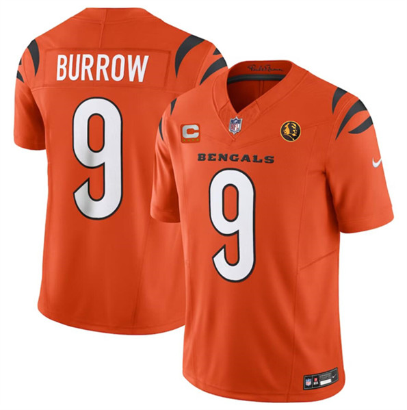 Men's Cincinnati Bengals #9 Joe Burrow Orange 2023 F.U.S.E. With 4-star C Patch And John Madden Patch Vapor Limited Football Stitched Jersey