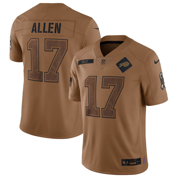 Men's Buffalo Bills #17 Josh Allen 2023 Brown Salute To Service Limited Football Stitched Jersey