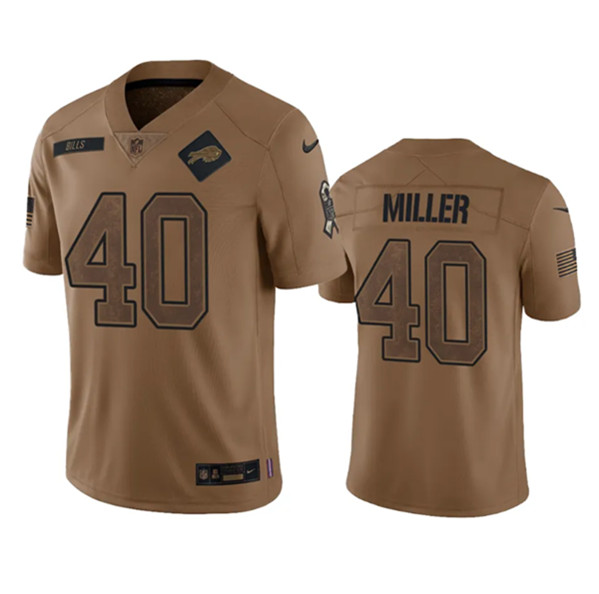 Men's Buffalo Bills #40 Von Miller 2023 Brown Salute To Service Limited Football Stitched Jersey
