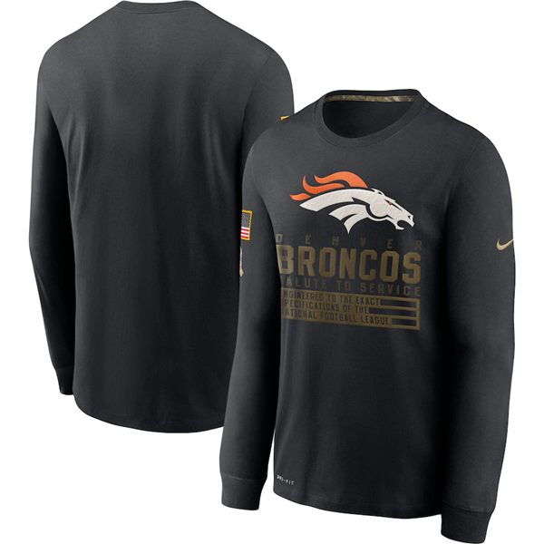 Men's Denver Broncos 2020 Black Salute To Service Sideline Performance Long Sleeve NFL T-Shirt