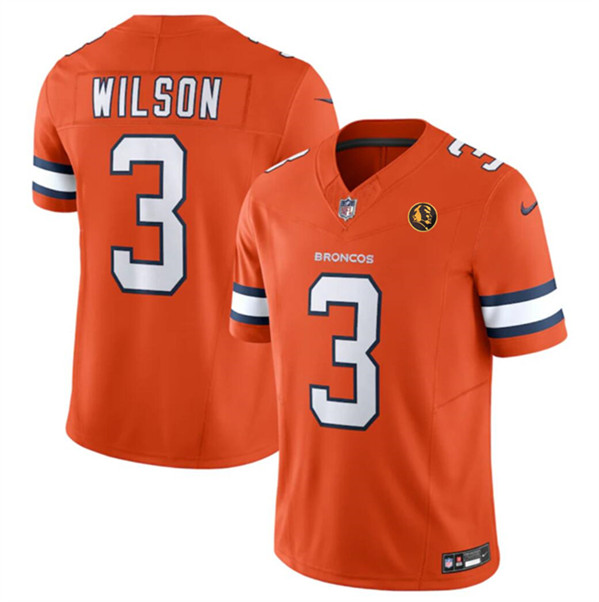 Men's Denver Broncos #3 Russell Wilson Orange 2023 F.U.S.E. With John Madden Patch Vapor Limited Football Stitched Jersey