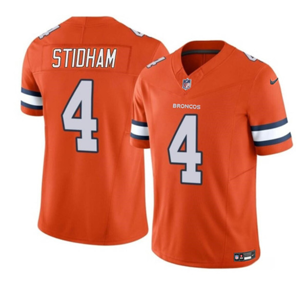 Men's Denver Broncos #4 Jarrett Stidham Orange 2023 F.U.S.E. With John Madden Patch Vapor Limited Football Stitched Jersey