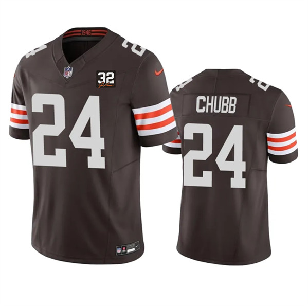 Men's Cleveland Browns #24 Nick Chubb Brown 2023 F.U.S.E. With Jim Brown Memorial Patch Vapor Untouchable Limited Football Stitched Jersey