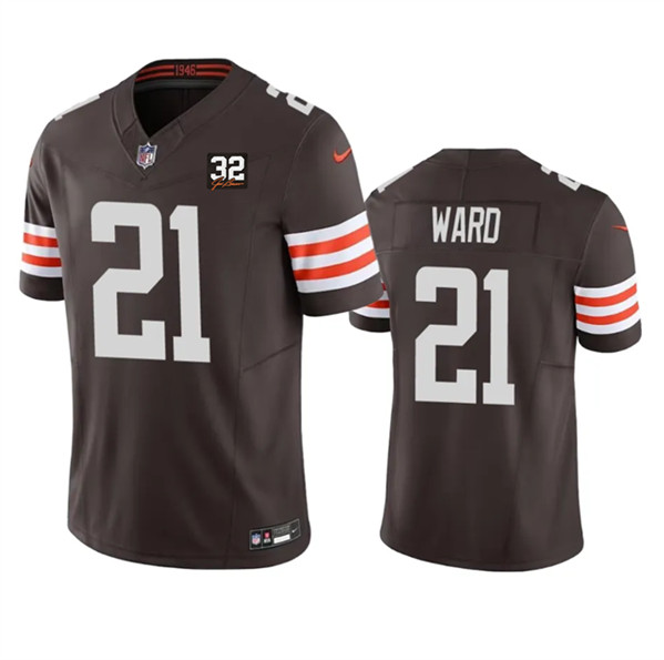 Men's Cleveland Browns #21 Denzel Ward Brown 2023 F.U.S.E. With Jim Brown Memorial Patch Vapor Untouchable Limited Football Stitched Jersey