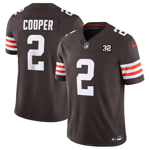 Men's Cleveland Browns #2 Amari Cooper Brown 2023 F.U.S.E. With Jim Brown Memorial Patch Vapor Untouchable Limited Football Stitched Jersey