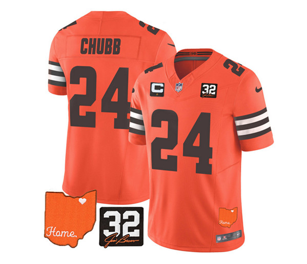 Men's Cleveland Browns #24 Nick Chubb Orange 2023 F.U.S.E. With Jim Brown Memorial Patch and 1-Star C Patch Vapor Untouchable Limited Stitched Jersey