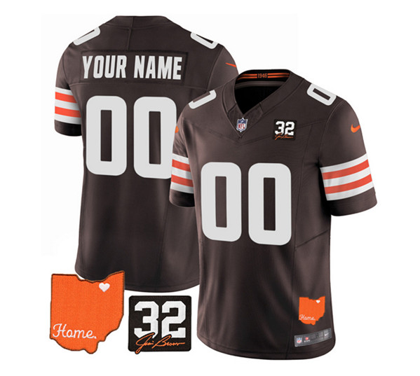 Men's Cleveland Browns Active Player Custom Brown 2023 F.U.S.E. With Jim Brown Memorial Patch Vapor Untouchable Limited Stitched Jersey