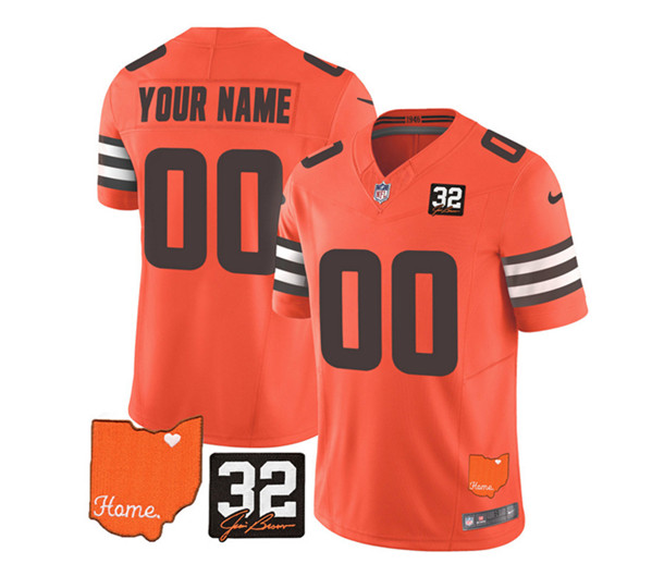 Men's Cleveland Browns Active Player Custom Orange 2023 F.U.S.E. With Jim Brown Memorial Patch Vapor Untouchable Limited Stitched Jersey