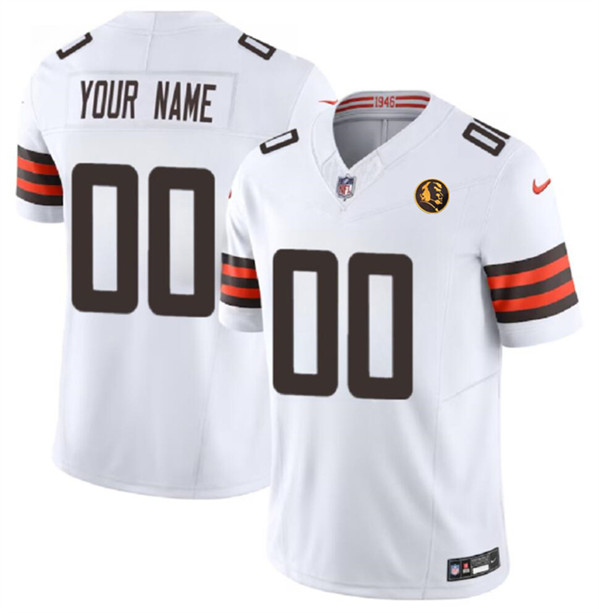 Men's Cleveland Browns Active Player Custom White 2023 F.U.S.E. With John Madden Patch Vapor Limited Football Stitched Jersey
