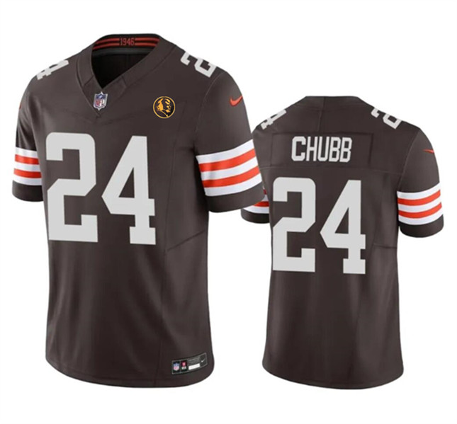 Men's Cleveland Browns #24 Nick Chubb Brown 2023 F.U.S.E. With John Madden Patch Vapor Limited Football Stitched Jersey