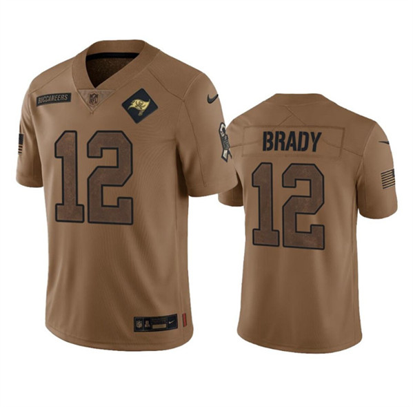 Men's Tampa Bay Buccaneers #12 Tom Brady 2023 Brown Salute To Service Limited Football Stitched Jersey