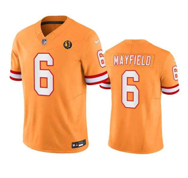 Men's Tampa Bay Buccaneers #6 Baker Mayfield Orange 2023 F.U.S.E. Throwback With John Madden Patch Vapor Limited Football Stitched Jersey