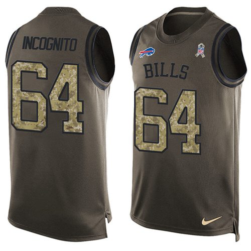 Nike Bills #64 Richie Incognito Green Men's Stitched NFL Limited Salute To Service Tank Top Jersey