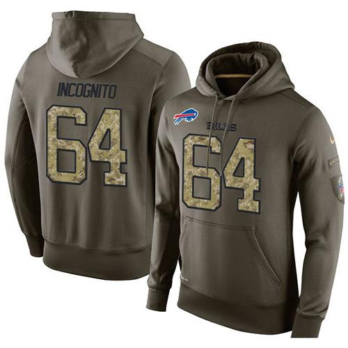 NFL Men's Nike Buffalo Bills #64 Richie Incognito Stitched Green Olive Salute To Service KO Performance Hoodie