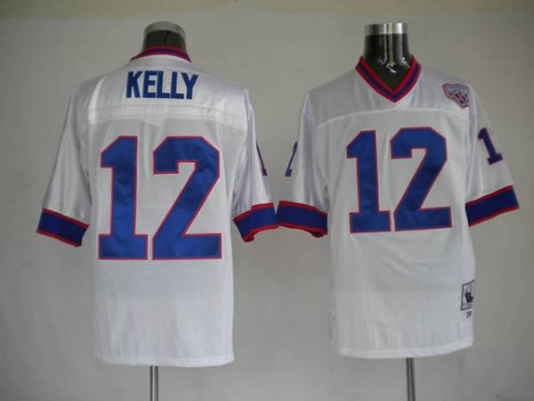 Mitchell & Ness Bills #12 Jim Kelly White Stitched Throwback NFL Jersey