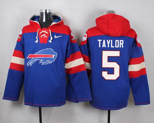 Nike Bills #5 Tyrod Taylor Royal Blue Player Pullover NFL Hoodie
