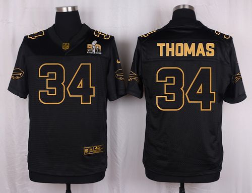 Nike Bills #34 Thurman Thomas Black Men's Stitched NFL Elite Pro Line Gold Collection Jersey