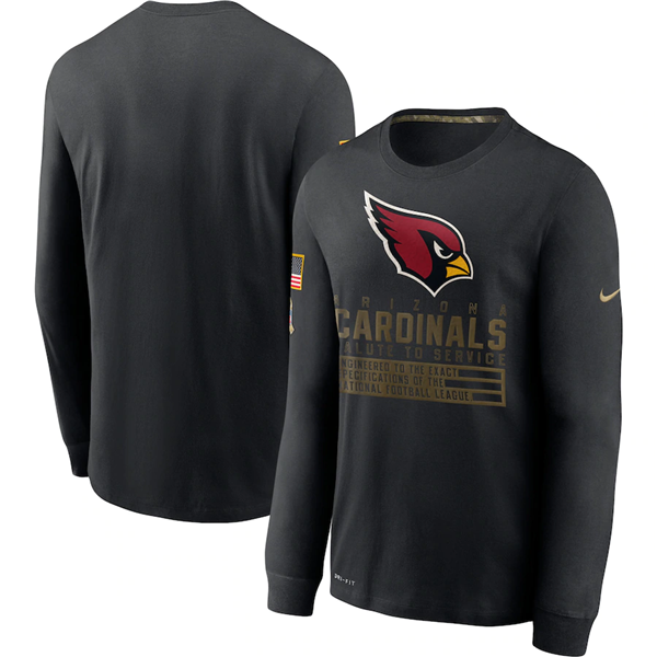 Men's Arizona Cardinals 2020 Black Salute To Service Sideline Performance Long Sleeve NFL T-Shirt