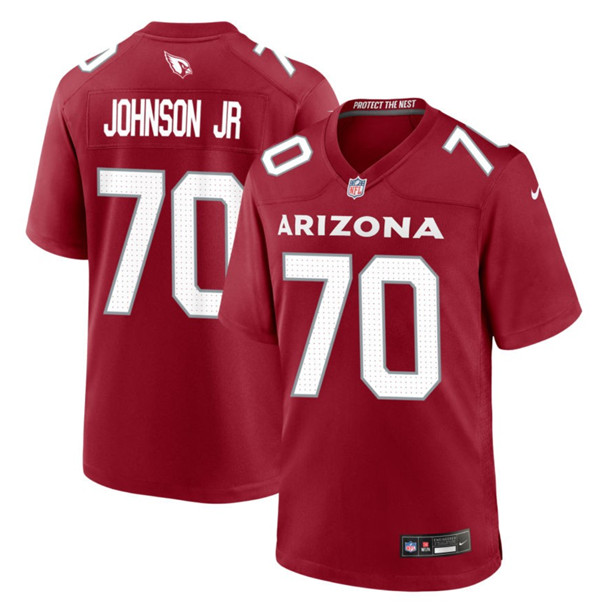 Men's Arizona Cardinals #70 Paris Johnson Jr Red 2023 Draft Stitched Game Football Jersey