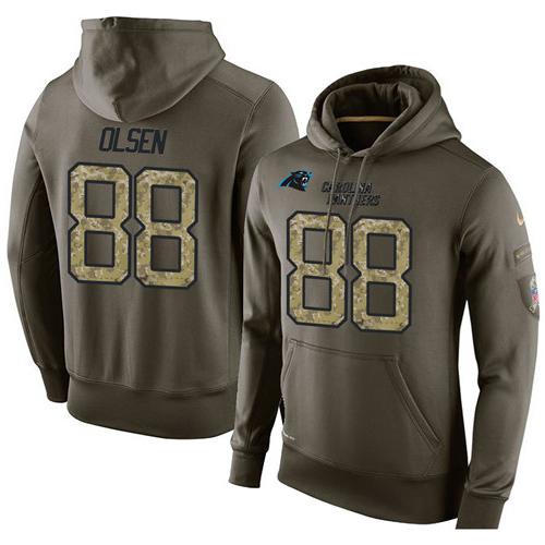 NFL Men's Nike Carolina Panthers #88 Greg Olsen Stitched Green Olive Salute To Service KO Performance Hoodie