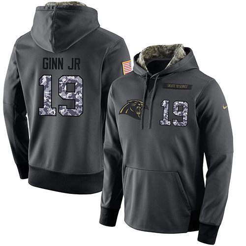 NFL Men's Nike Carolina Panthers #19 Ted Ginn Jr Stitched Black Anthracite Salute to Service Player Performance Hoodie