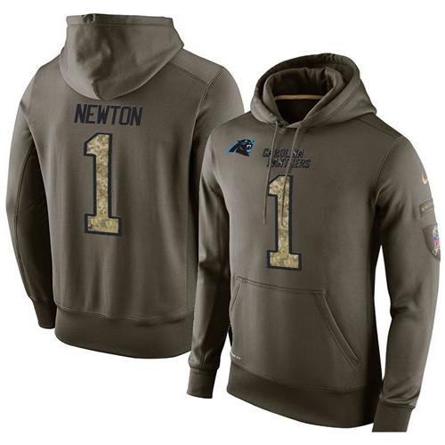 NFL Men's Nike Carolina Panthers #1 Cam Newton Stitched Green Olive Salute To Service KO Performance Hoodie